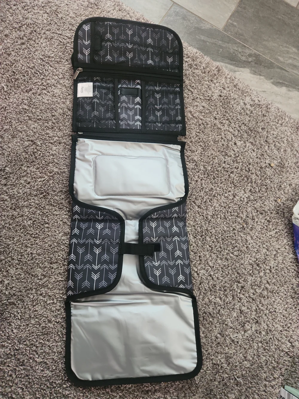 Black Arrow-Print Travel Changing Mat for Kids by